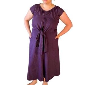 Eshakti Purple Dress Cap Sleeve Maxi Pockets Zipper Tie Bow size 16 / XL